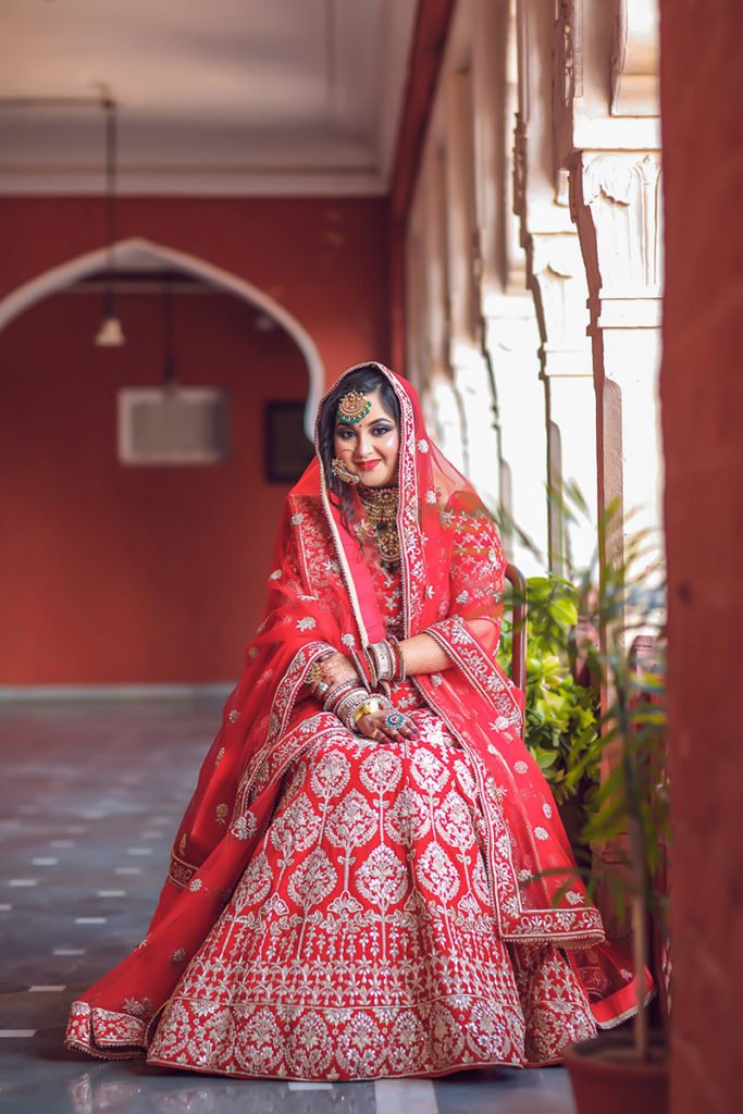 Single Bridal Sitting Pose Lehenga